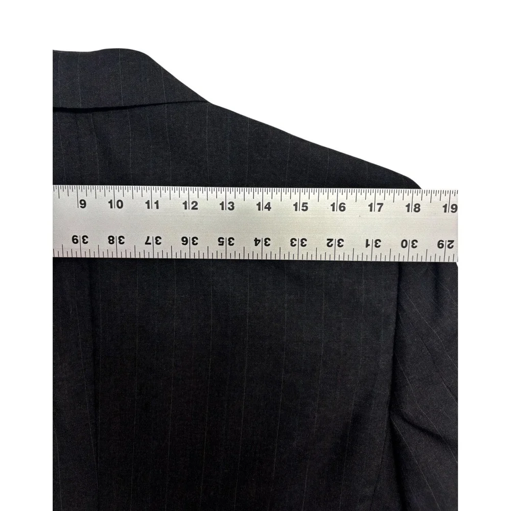 vtg 90s USA Made 40R 34x32 Charcoal Pinstripe 2pc Pant Suit Pleated High Waisted